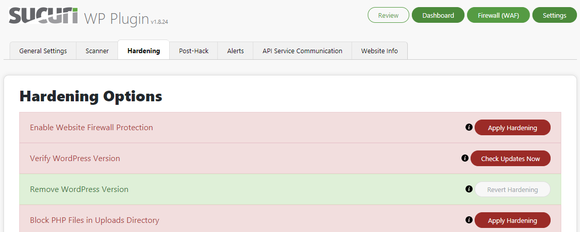 sucuri security hardening options