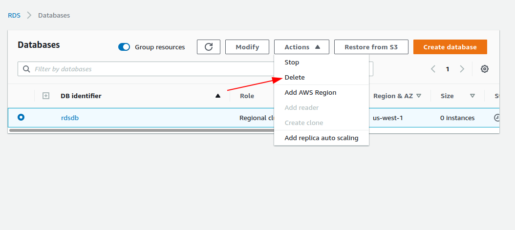 delete RDS for AWS Cost Optimization