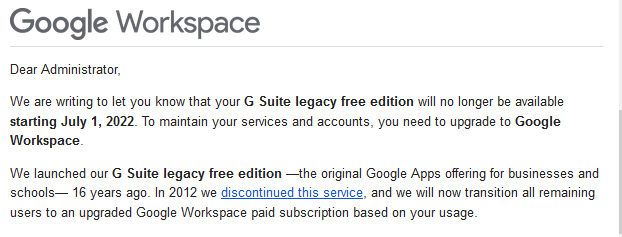Google to Discontinue G-Suite Legacy